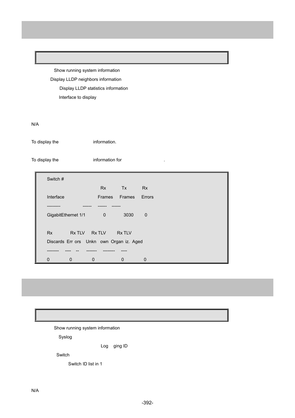 64 show lldp statistics, 65 show logging | Interlogix NS4702-24P-4S-4X Command Line Guide User Manual | Page 392 / 434
