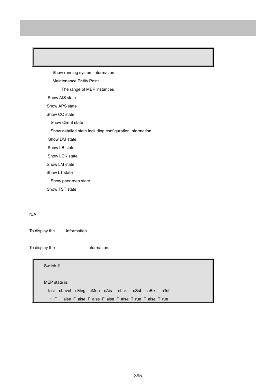 68 show mep | Interlogix NS4702-24P-4S-4X Command Line Guide User Manual | Page 395 / 434