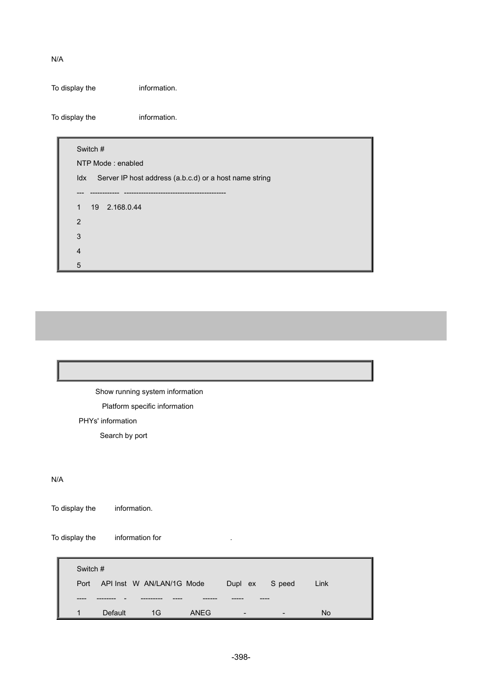 72 show platform phy | Interlogix NS4702-24P-4S-4X Command Line Guide User Manual | Page 398 / 434