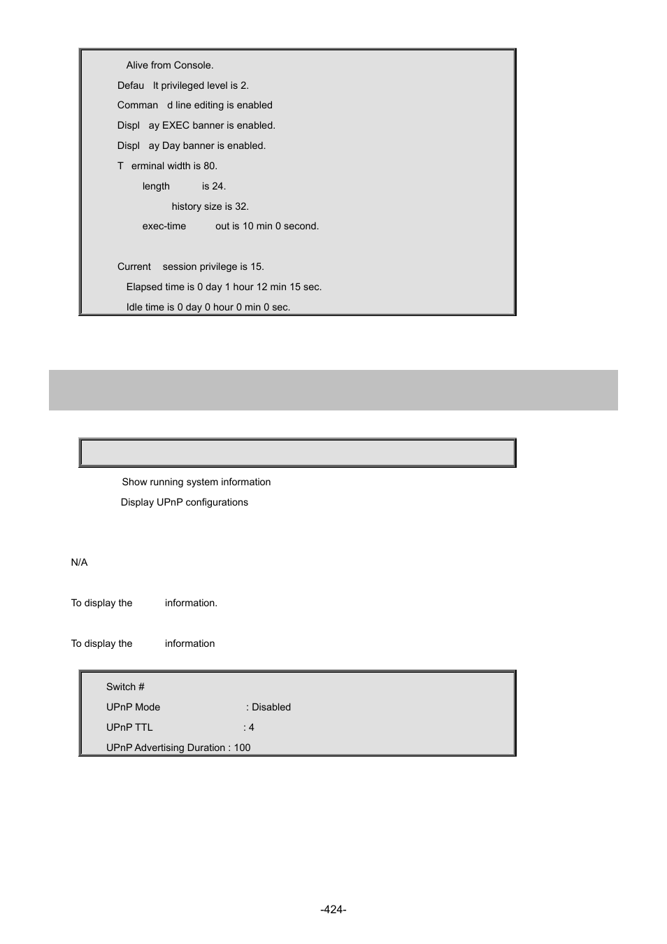 101 show upnp | Interlogix NS4702-24P-4S-4X Command Line Guide User Manual | Page 424 / 434