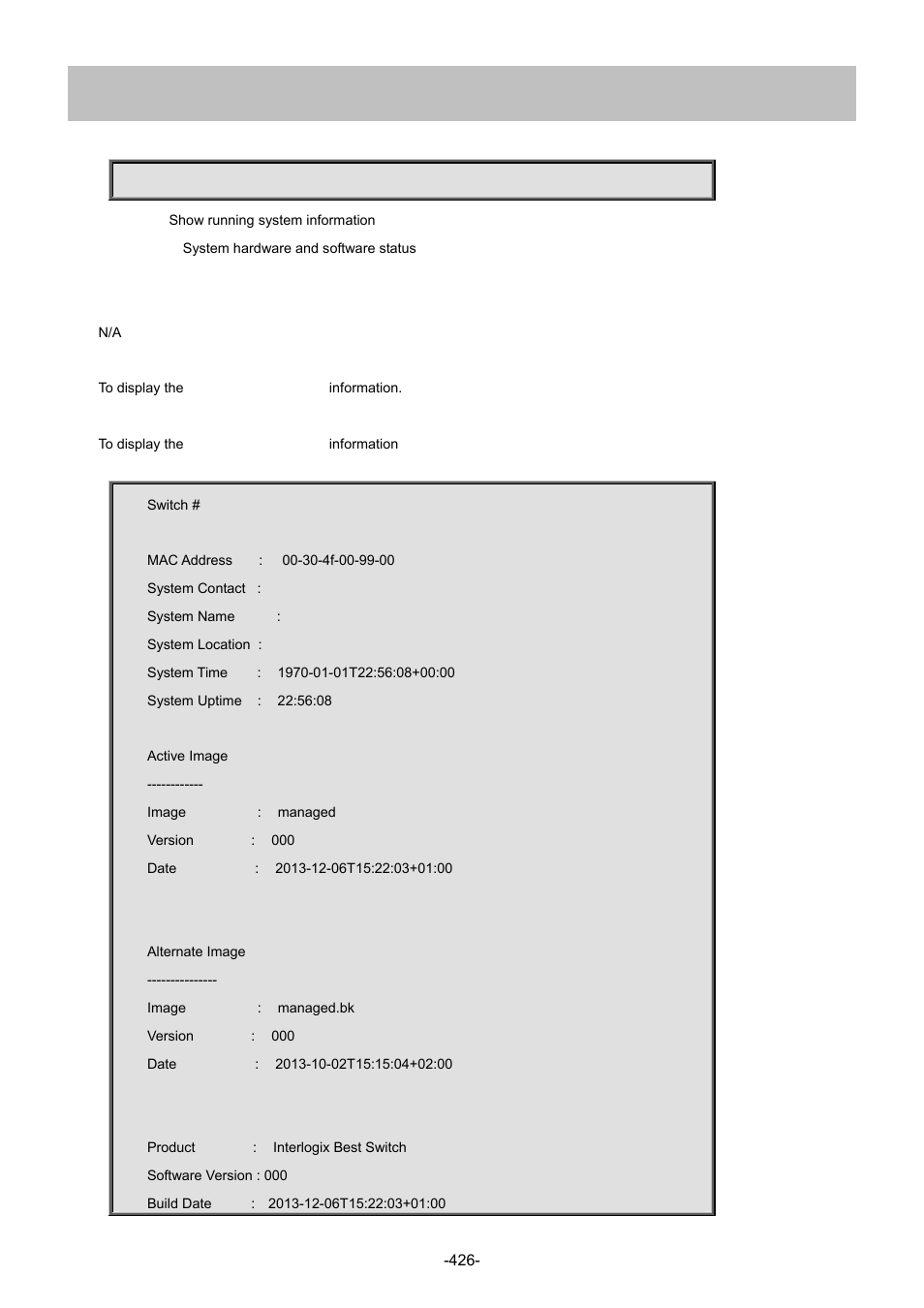 103 show version | Interlogix NS4702-24P-4S-4X Command Line Guide User Manual | Page 426 / 434