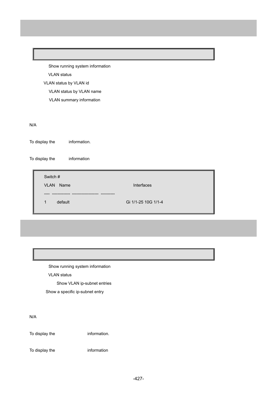 104 show vlan, 105 show vlan ip-subnet | Interlogix NS4702-24P-4S-4X Command Line Guide User Manual | Page 427 / 434