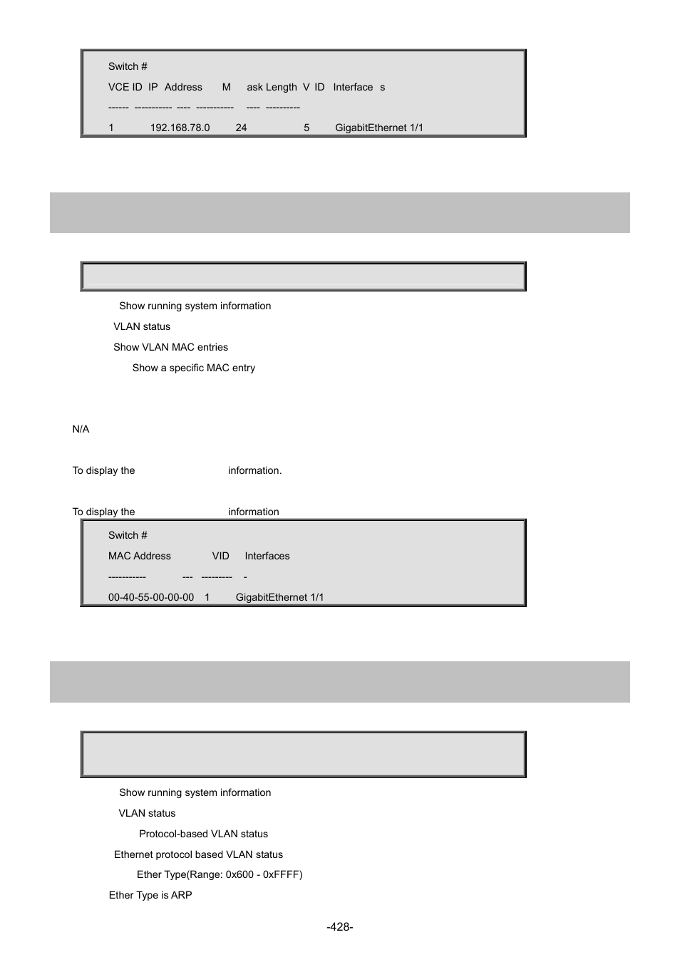 106 show vlan mac, 107 show vlan protocol | Interlogix NS4702-24P-4S-4X Command Line Guide User Manual | Page 428 / 434