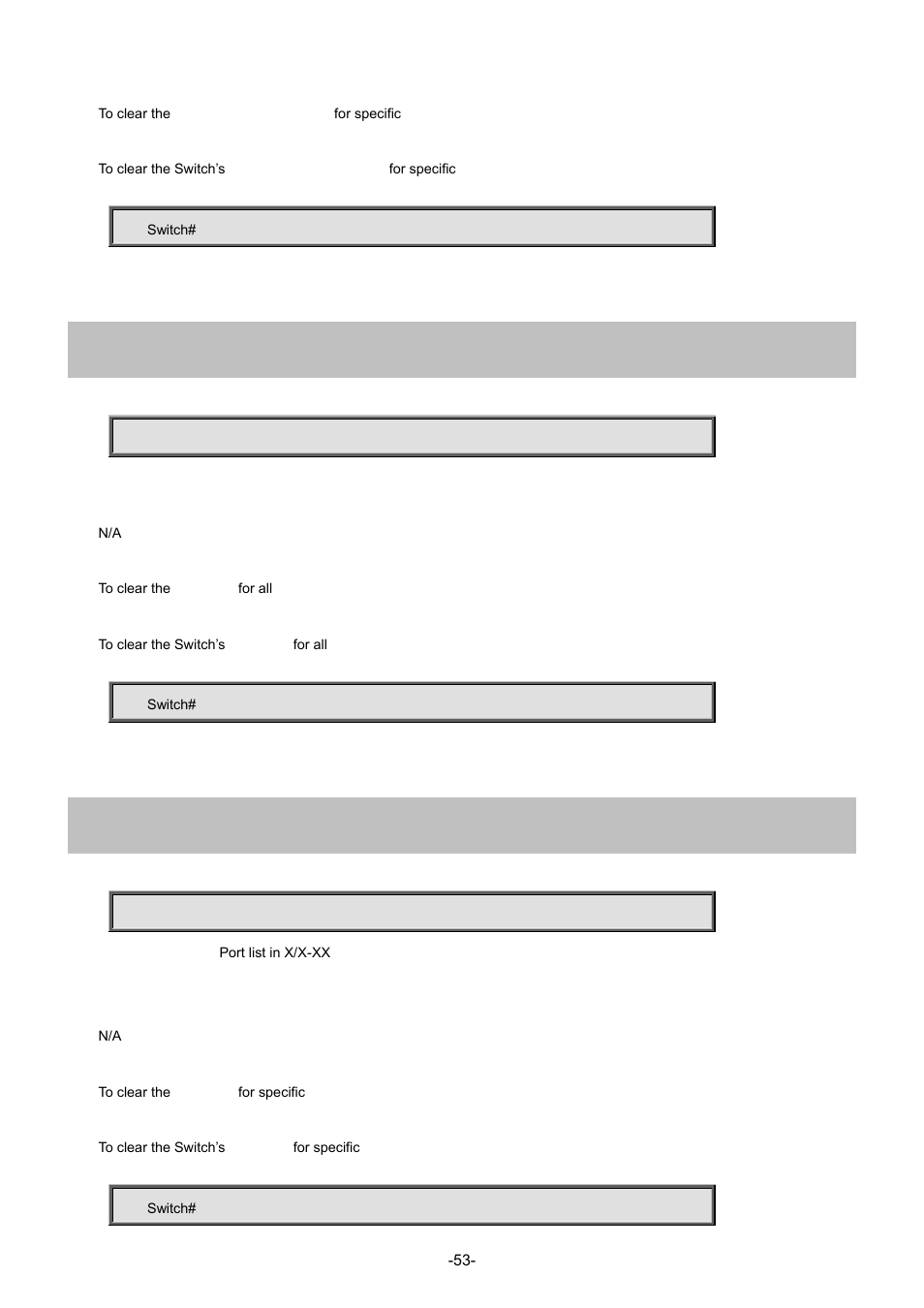 53 clear statistics, 54 clear statistics gigabitethernet | Interlogix NS4702-24P-4S-4X Command Line Guide User Manual | Page 53 / 434