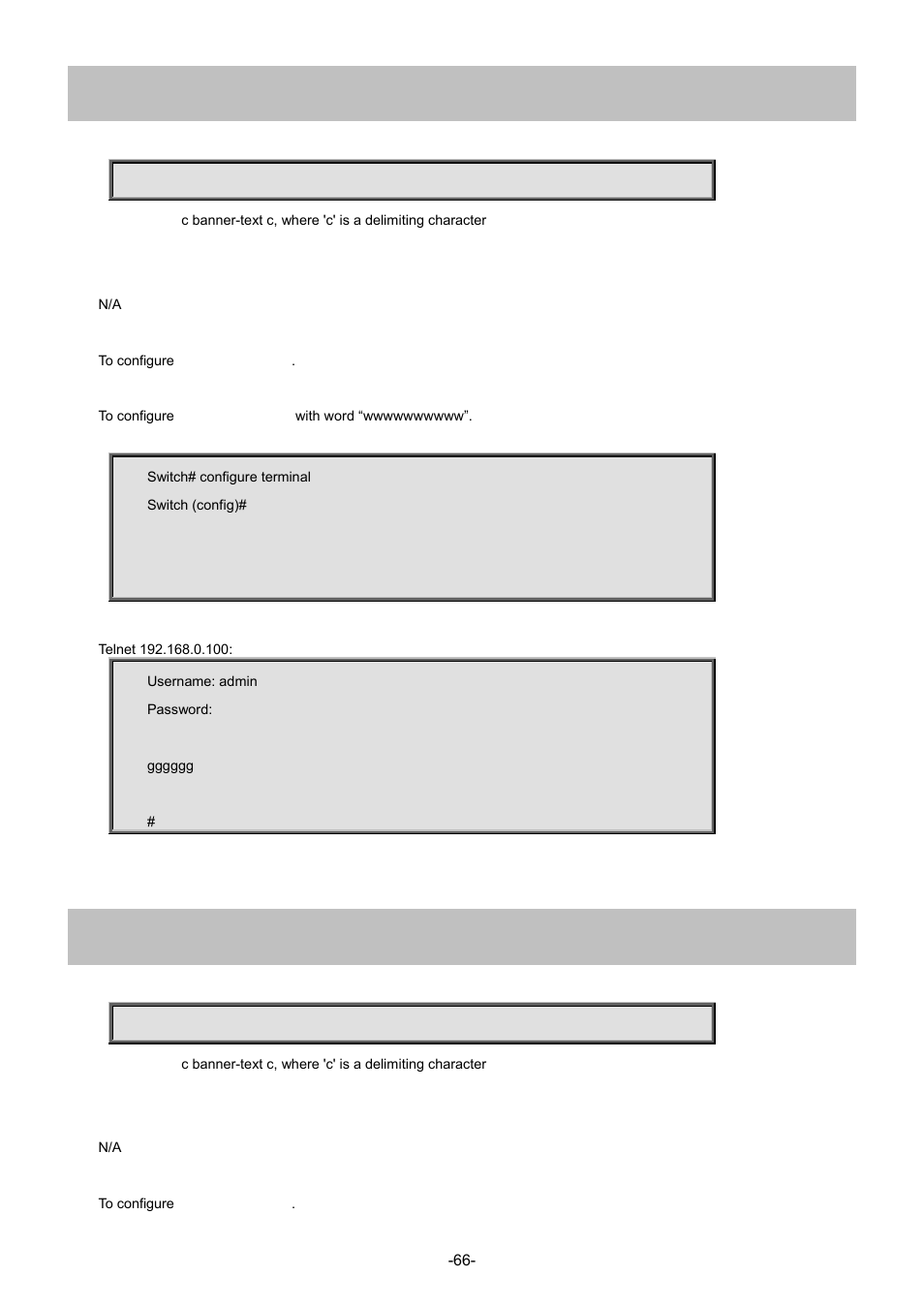 21 banner exec, 22 banner login | Interlogix NS4702-24P-4S-4X Command Line Guide User Manual | Page 66 / 434