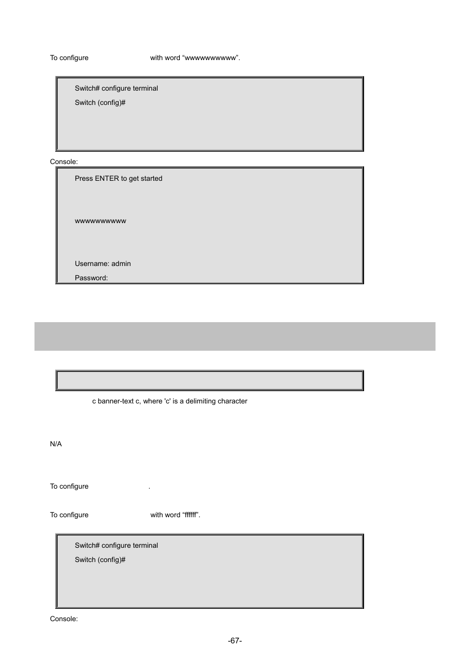 23 banner motd | Interlogix NS4702-24P-4S-4X Command Line Guide User Manual | Page 67 / 434