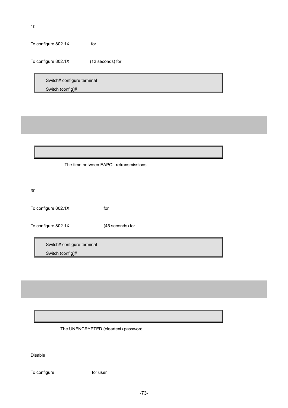 35 dot1x timeout tx-period, 36 enable password | Interlogix NS4702-24P-4S-4X Command Line Guide User Manual | Page 73 / 434