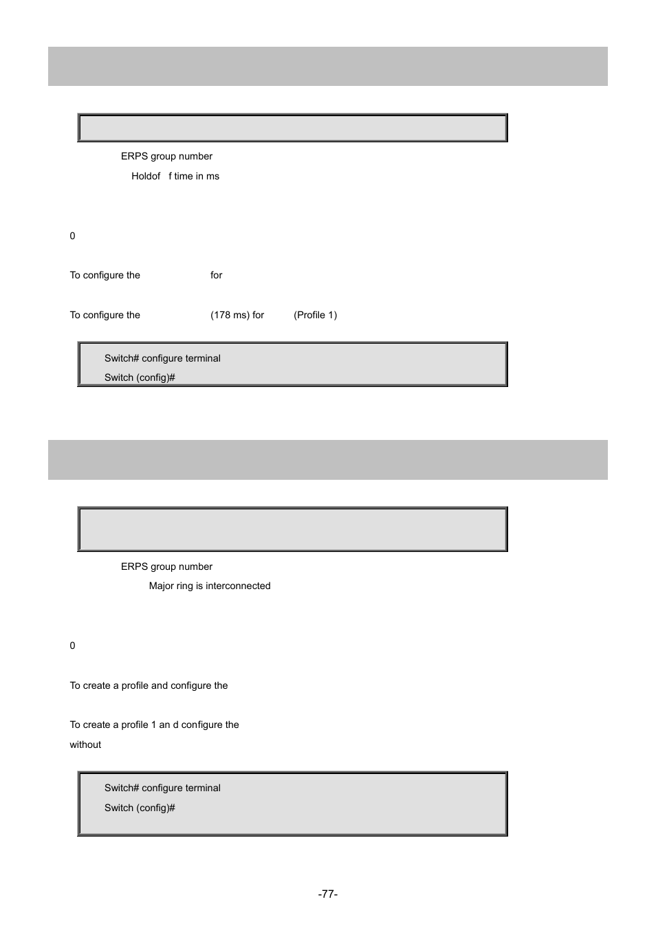 41 erps <1-64> holdoff, 42 erps <1-64> major | Interlogix NS4702-24P-4S-4X Command Line Guide User Manual | Page 77 / 434