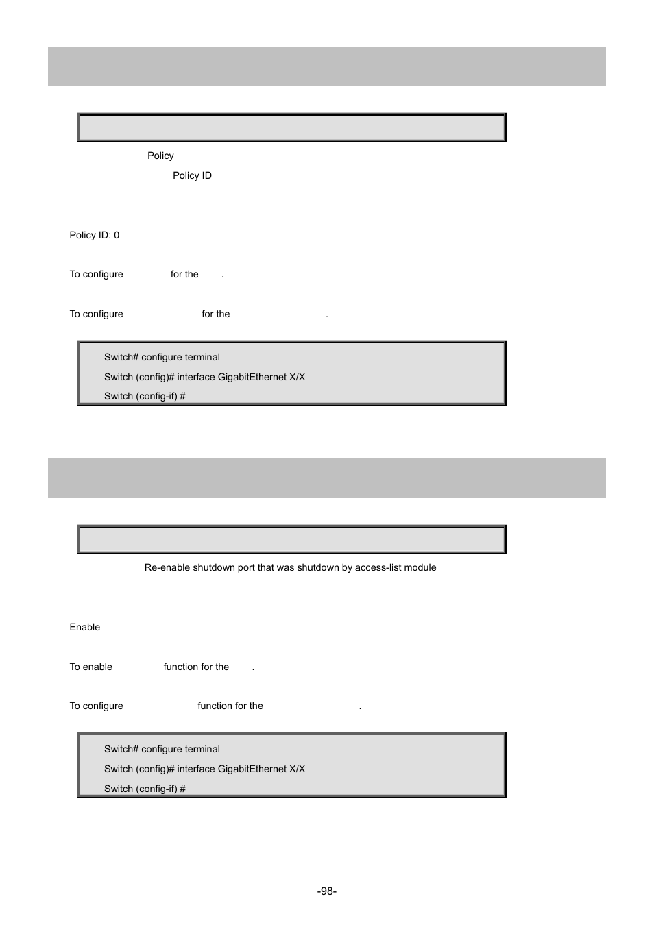 4 access-list policy, 5 access-list port-state | Interlogix NS4702-24P-4S-4X Command Line Guide User Manual | Page 98 / 434