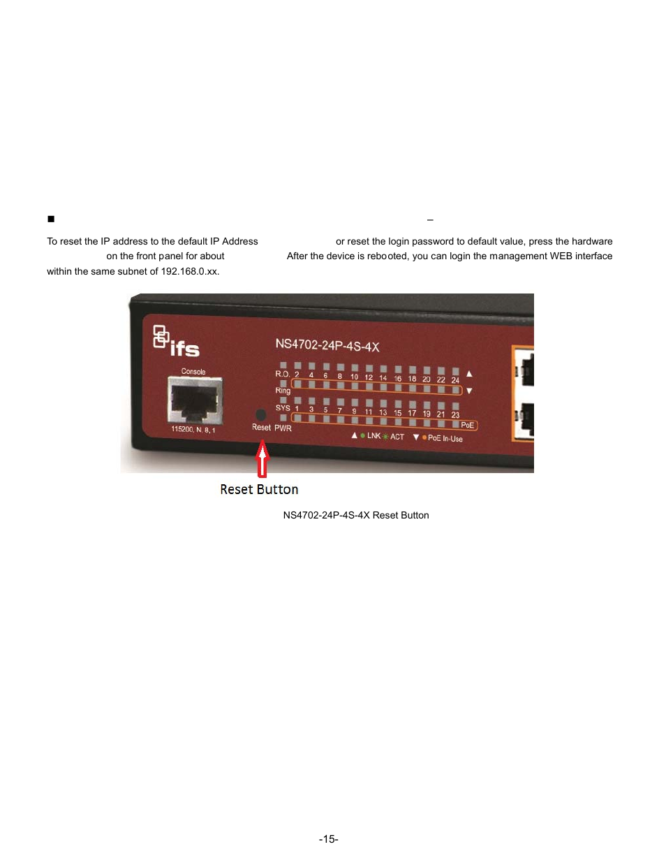 Recovering back to default configuration | Interlogix NS4702-24P-4S-4X Quick Start User Manual | Page 15 / 16