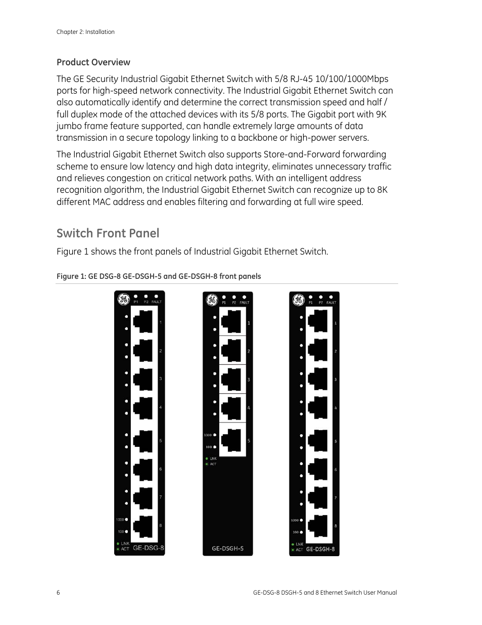 Product overview, Switch front panel | Interlogix DSGH Series User Manual | Page 10 / 25