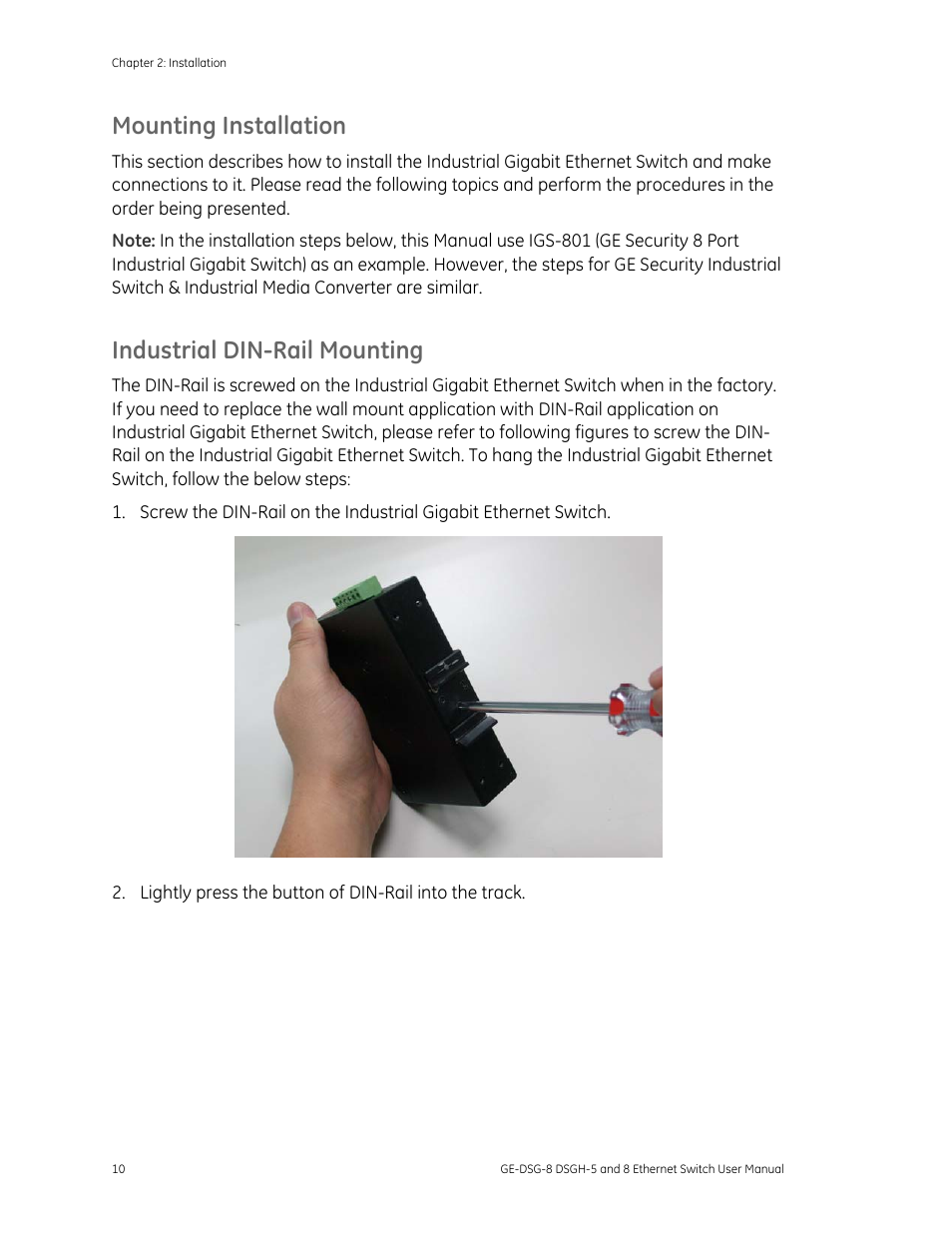 Mounting installation, Industrial din-rail mounting | Interlogix DSGH Series User Manual | Page 14 / 25