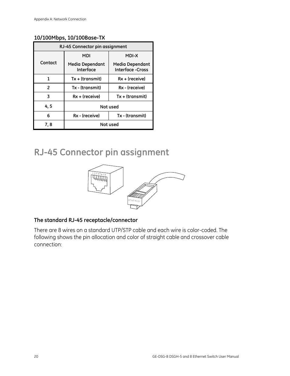 Rj-45 connector pin assignment, Assignment 20 | Interlogix DSGH Series User Manual | Page 24 / 25