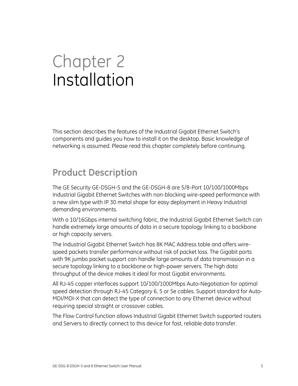 Product description, Chapter 2 installation | Interlogix DSGH Series User Manual | Page 9 / 25