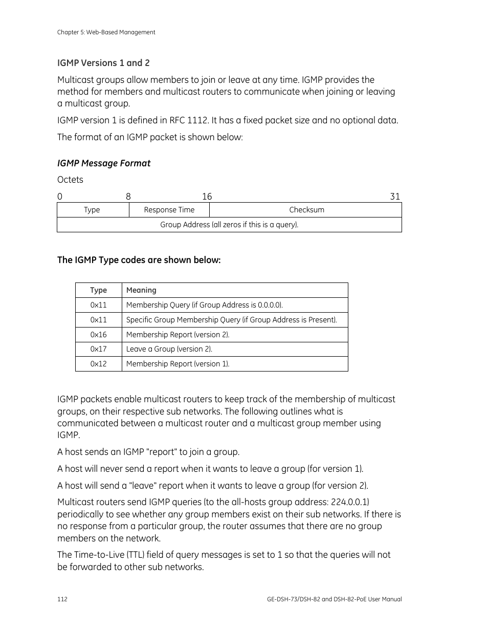 Igmp versions 1 and 2 | Interlogix GE-DSH-73 Series User Manual User Manual | Page 116 / 179