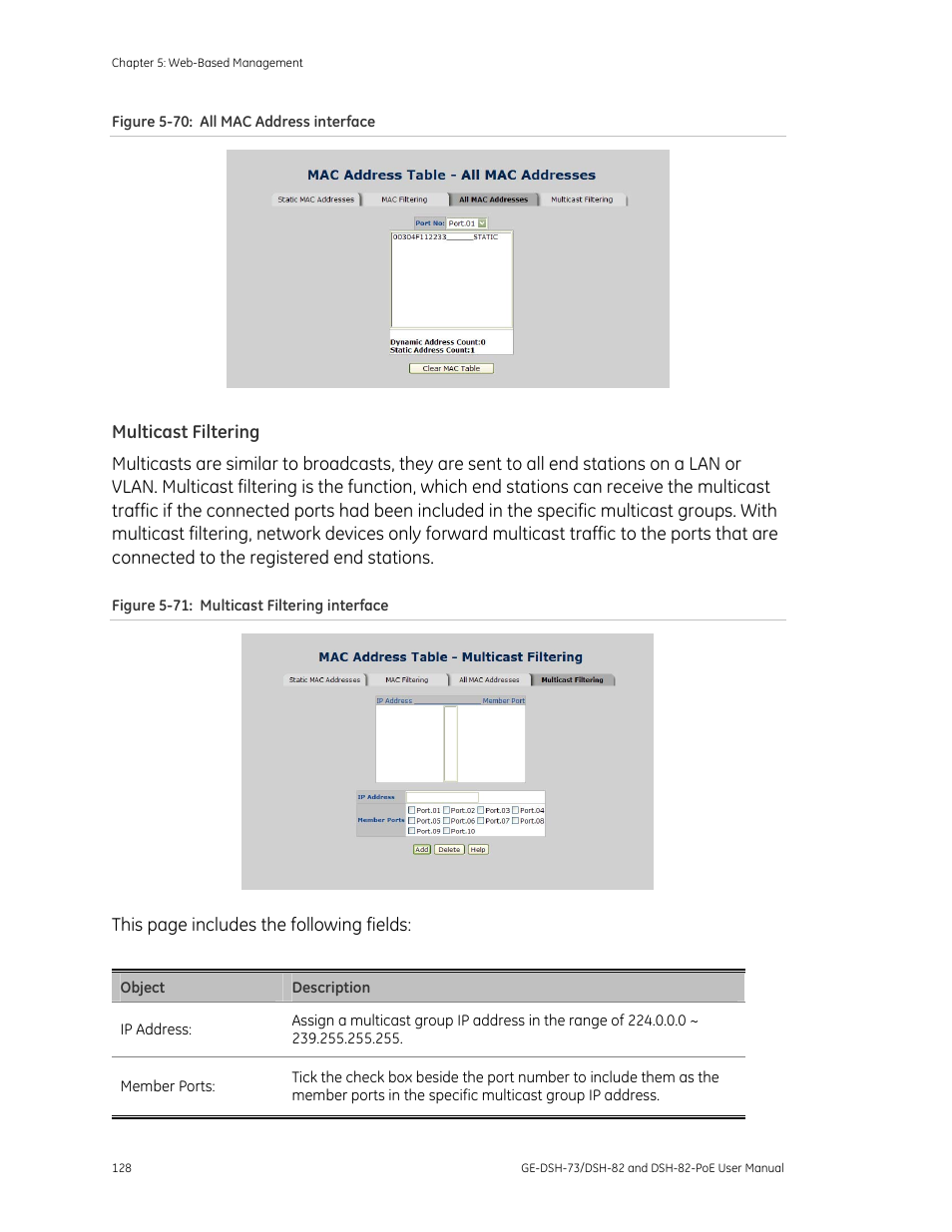 Multicast filtering | Interlogix GE-DSH-73 Series User Manual User Manual | Page 132 / 179