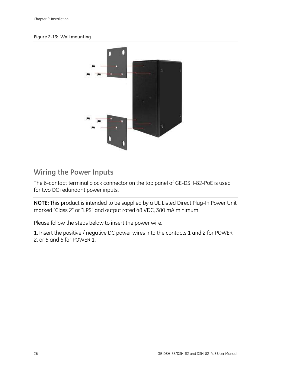 Wiring the power inputs | Interlogix GE-DSH-73 Series User Manual User Manual | Page 30 / 179
