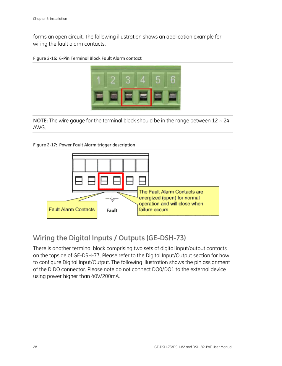 Wiring the digital inputs / outputs (ge-dsh-73) | Interlogix GE-DSH-73 Series User Manual User Manual | Page 32 / 179