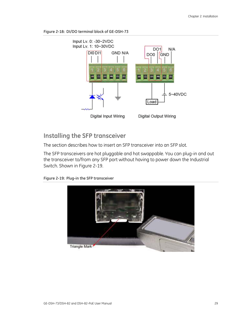 Installing the sfp transceiver | Interlogix GE-DSH-73 Series User Manual User Manual | Page 33 / 179