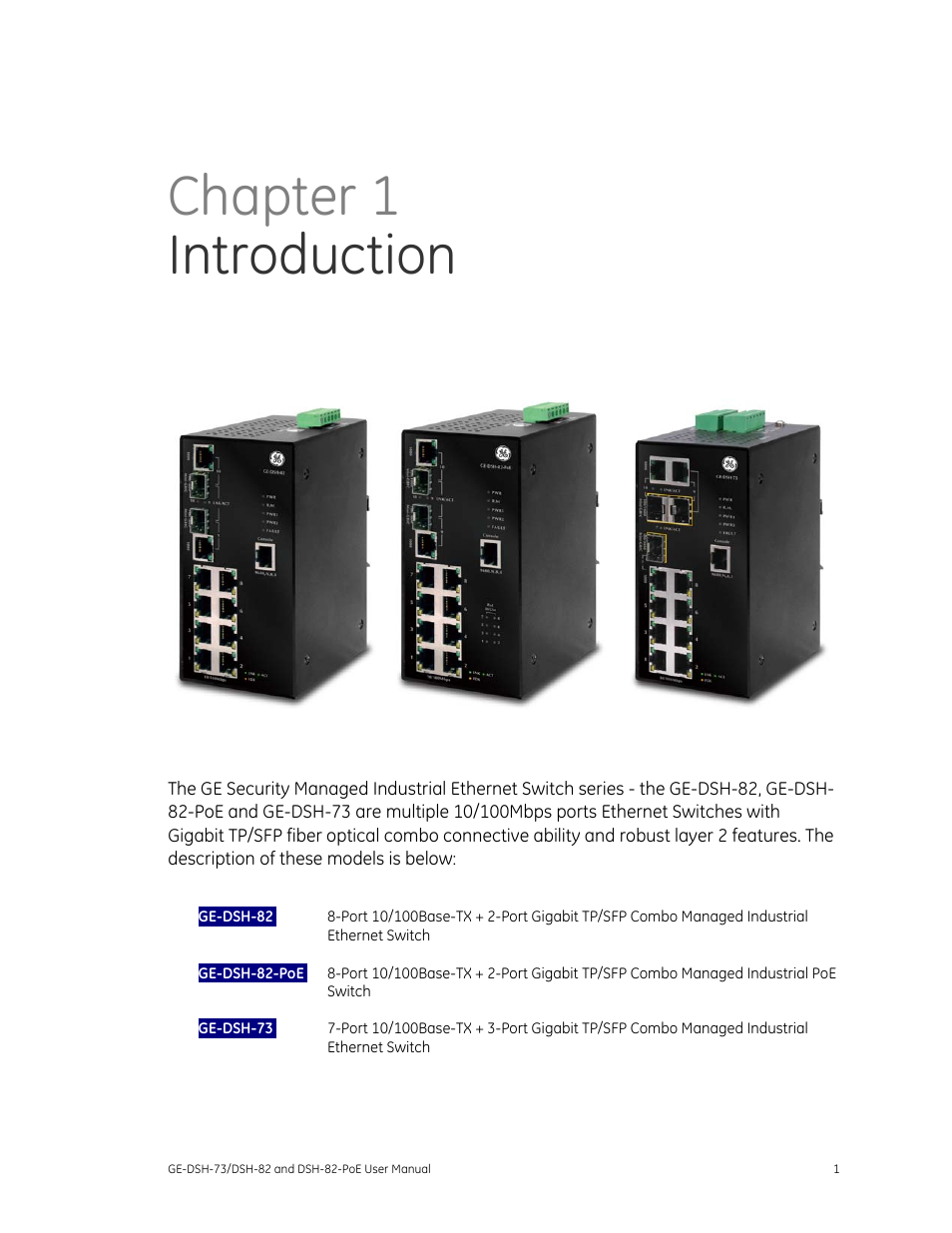 Troduction 1, Chapter 1 introduction | Interlogix GE-DSH-73 Series User Manual User Manual | Page 5 / 179