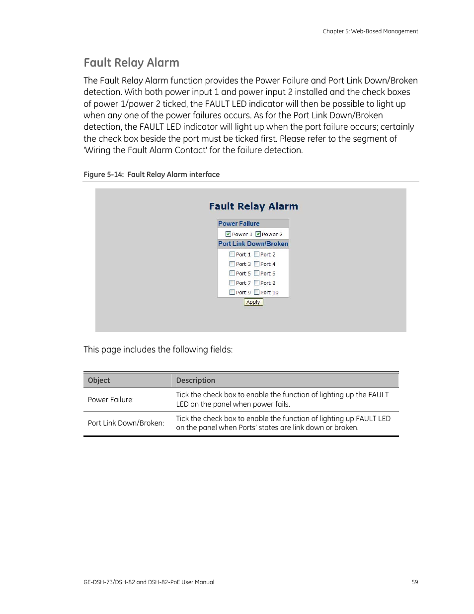 Fault relay alarm | Interlogix GE-DSH-73 Series User Manual User Manual | Page 63 / 179