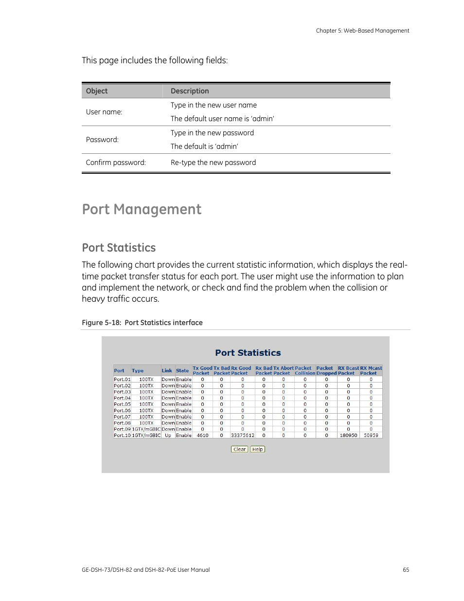 Port management, Port statistics | Interlogix GE-DSH-73 Series User Manual User Manual | Page 69 / 179
