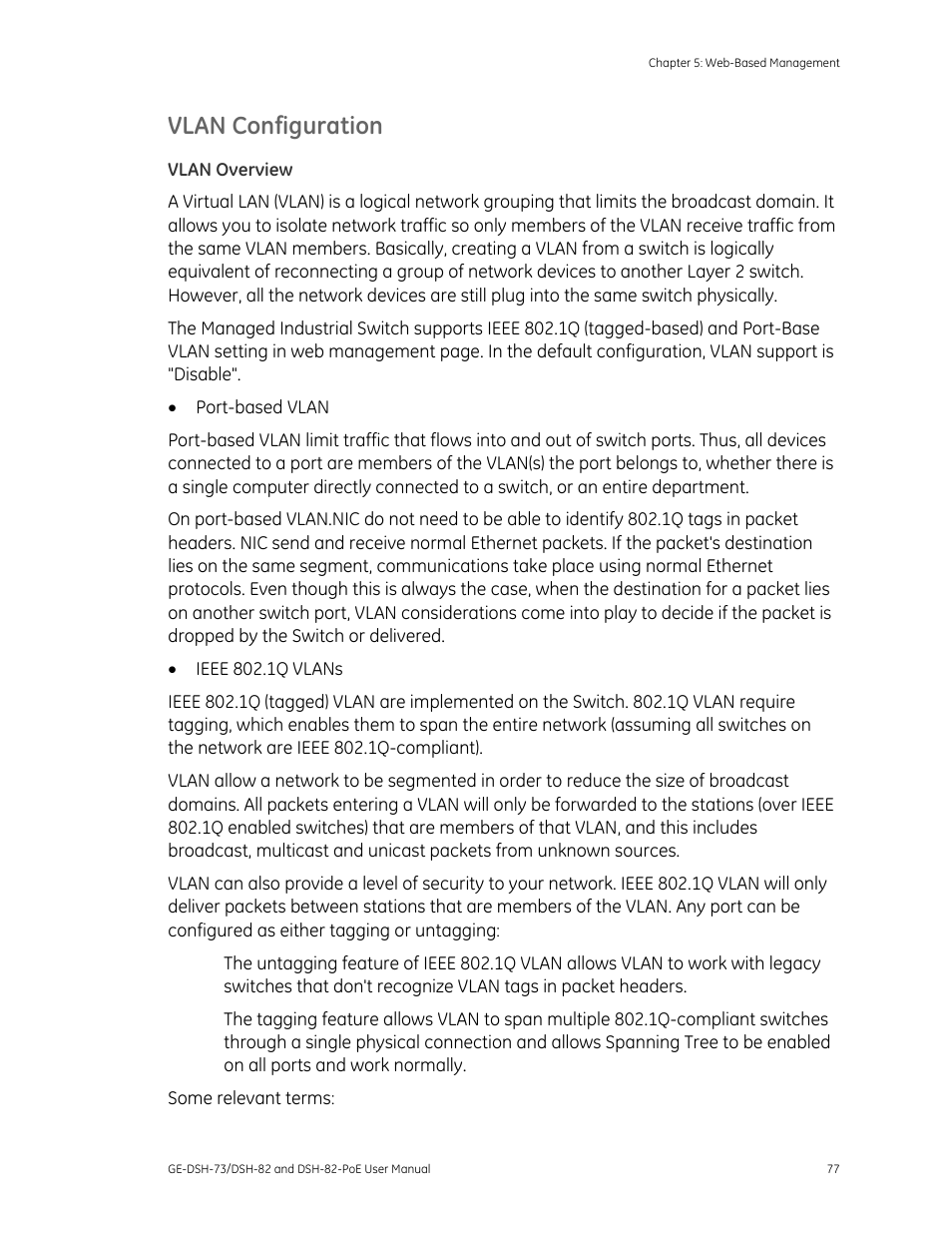 Vlan configuration, Vlan overview | Interlogix GE-DSH-73 Series User Manual User Manual | Page 81 / 179