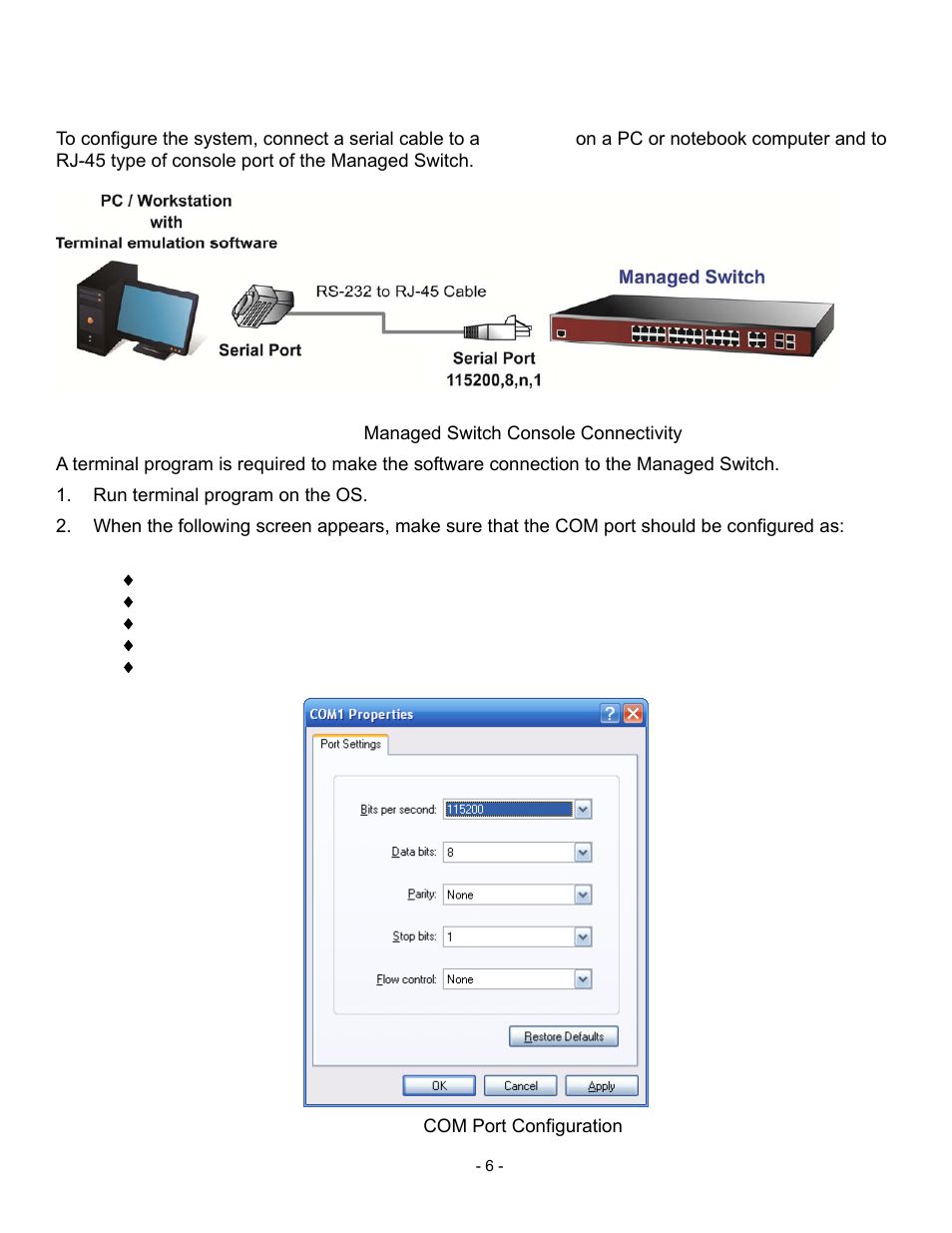 Terminal setup | Interlogix NS3500-28T-4S Quick Start User Manual | Page 6 / 16
