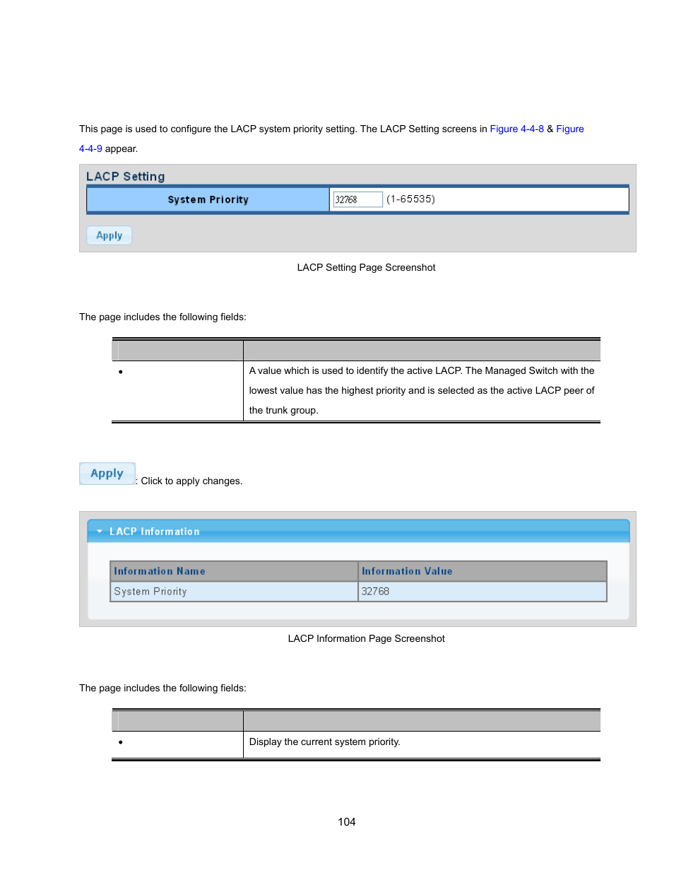 4 lacp setting | Interlogix NS3500-28T-4S User Manual User Manual | Page 104 / 363