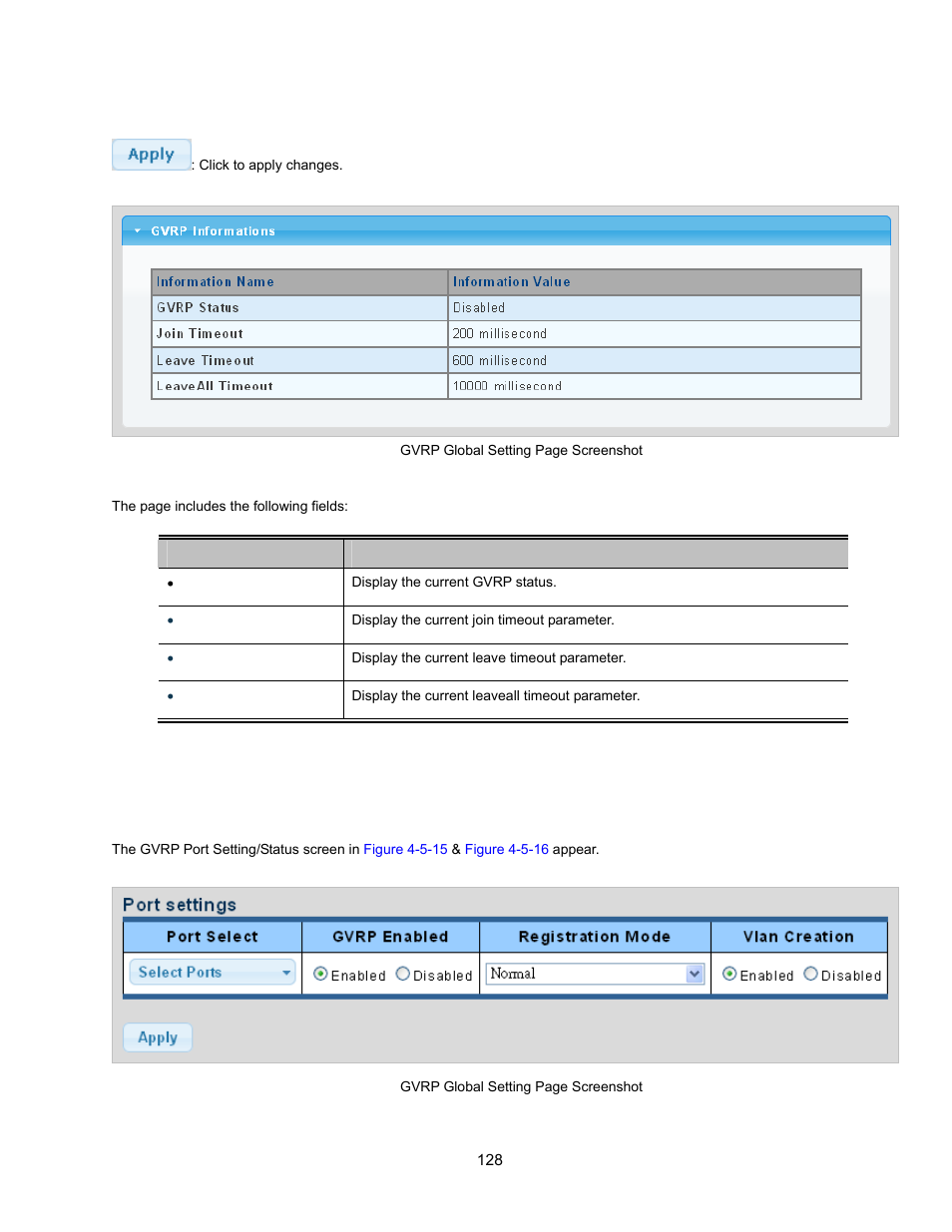 11 gvrp port setting | Interlogix NS3500-28T-4S User Manual User Manual | Page 128 / 363