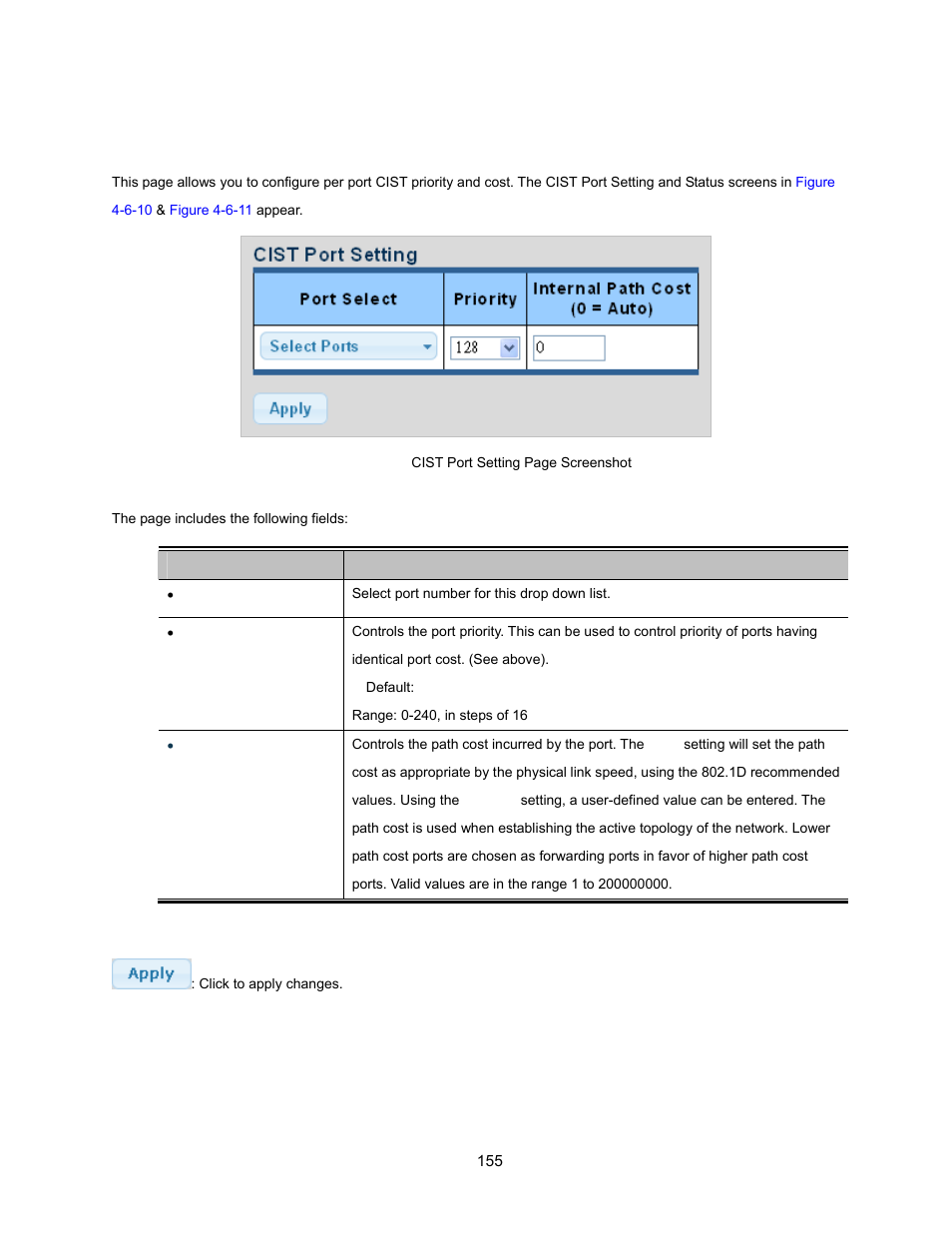 5 cist port setting | Interlogix NS3500-28T-4S User Manual User Manual | Page 155 / 363