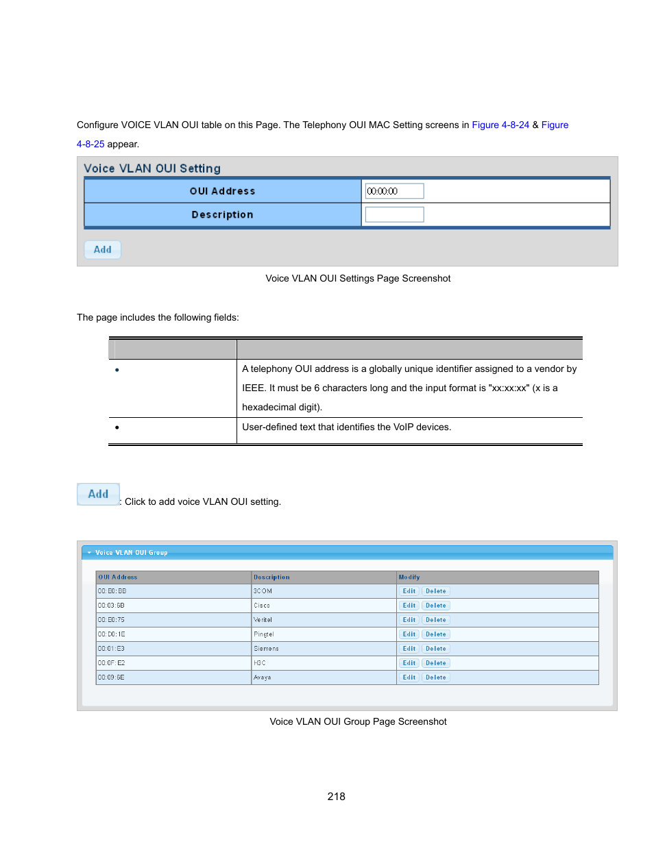 3 telephony oui mac setting | Interlogix NS3500-28T-4S User Manual User Manual | Page 218 / 363