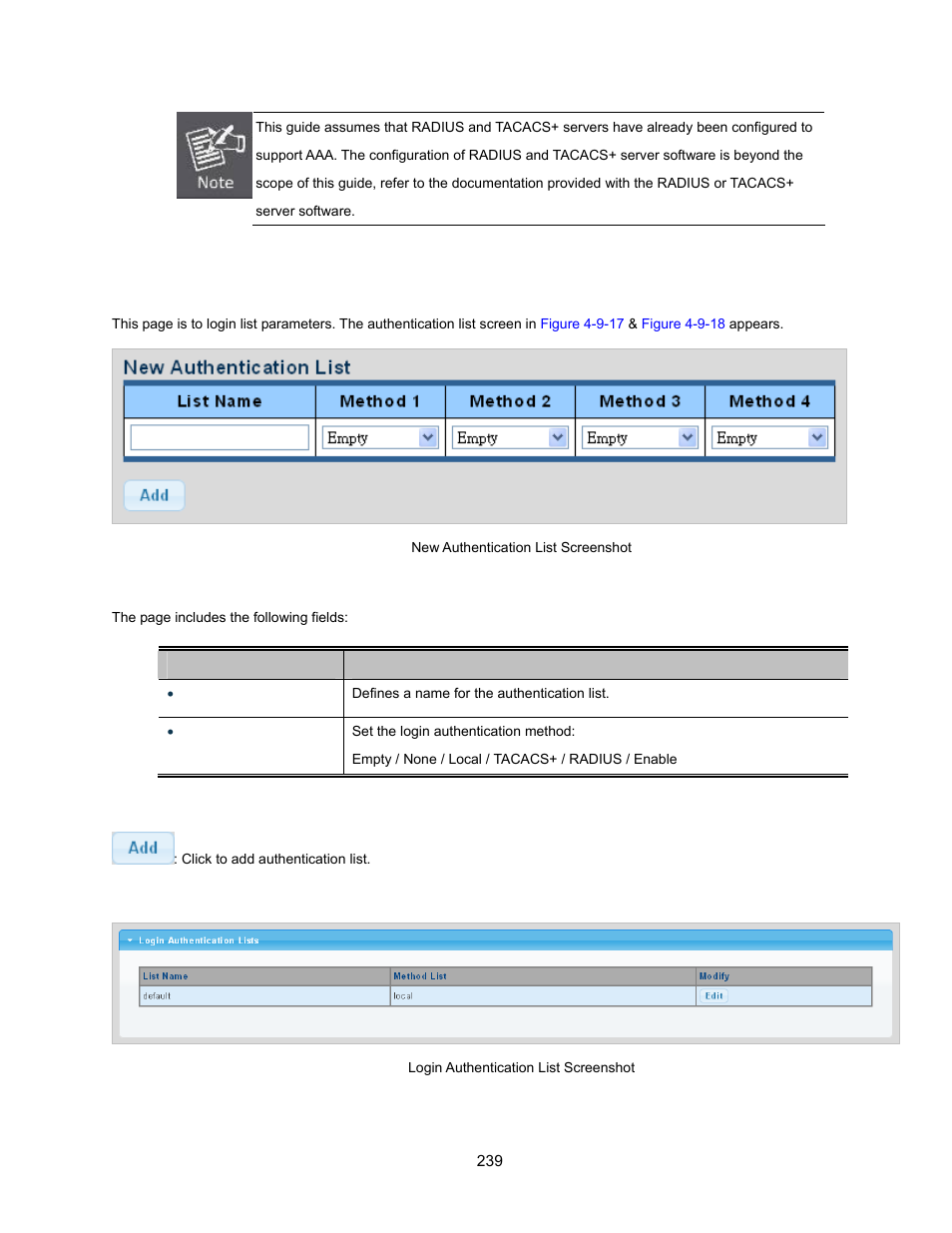 1 login list | Interlogix NS3500-28T-4S User Manual User Manual | Page 239 / 363