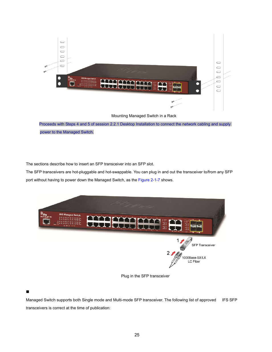 3 installing the sfp transceiver | Interlogix NS3500-28T-4S User Manual User Manual | Page 25 / 363