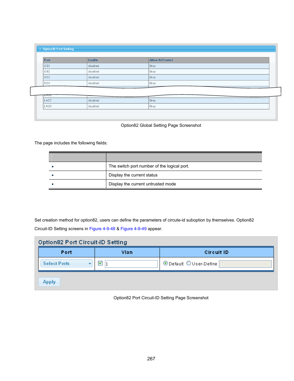 10 option82 circuit‐id setting | Interlogix NS3500-28T-4S User Manual User Manual | Page 267 / 363