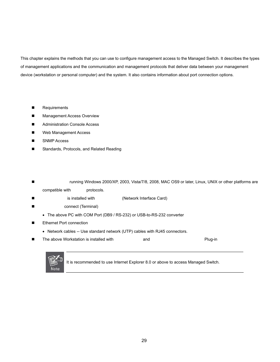 Switch management, 1 requirements, Equirements | Interlogix NS3500-28T-4S User Manual User Manual | Page 29 / 363