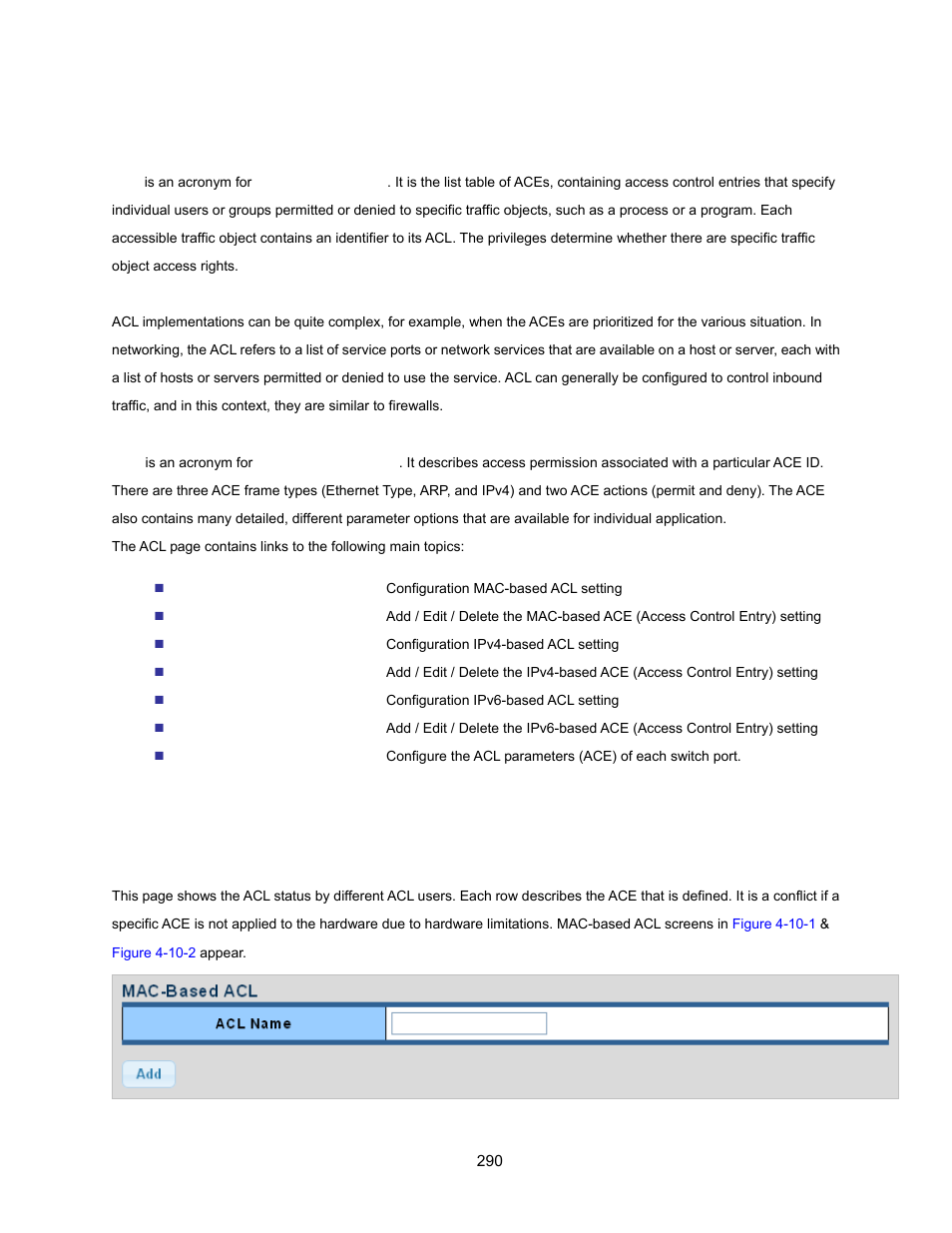 10 acl, 1 mac-based acl, 1 mac‐based acl | Interlogix NS3500-28T-4S User Manual User Manual | Page 290 / 363