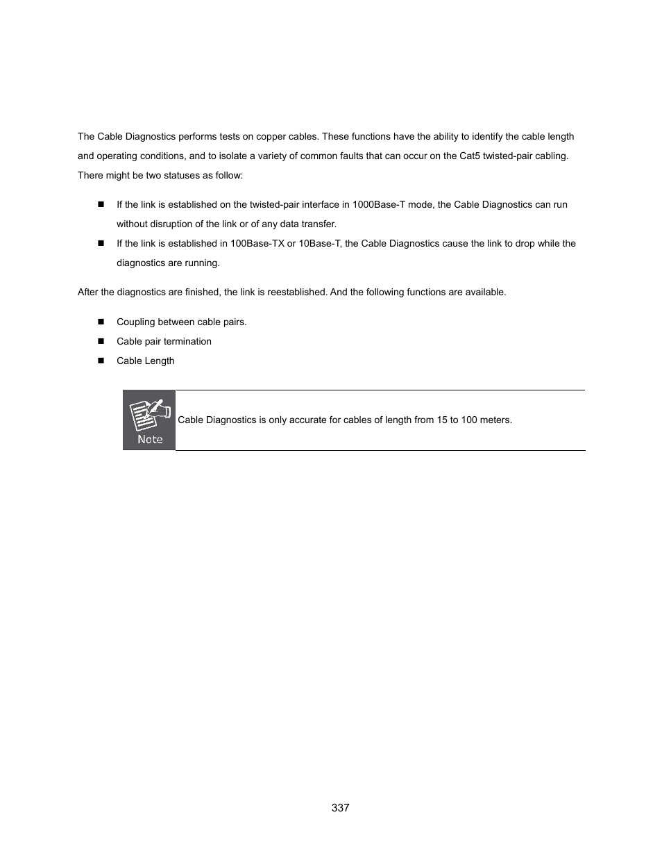 1 cable diagnistics | Interlogix NS3500-28T-4S User Manual User Manual | Page 337 / 363