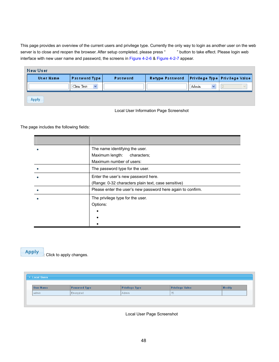 4 user configuration | Interlogix NS3500-28T-4S User Manual User Manual | Page 48 / 363