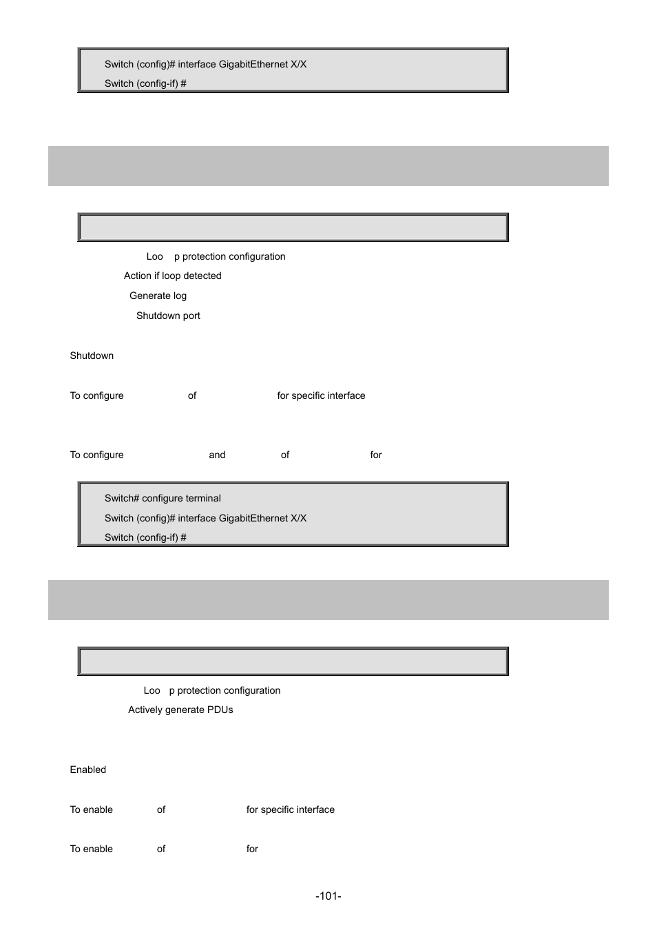 56 loop-protect action, 57 loop-protect tx-mode | Interlogix NS3702-24P-4S Command Line Guide User Manual | Page 101 / 405