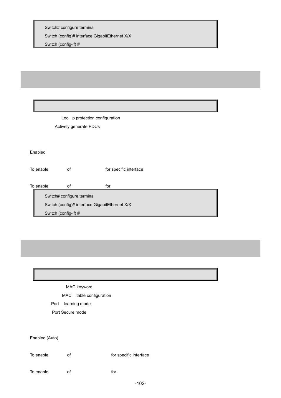 58 loop-protect tx-mode, 59 mac address-table learning | Interlogix NS3702-24P-4S Command Line Guide User Manual | Page 102 / 405