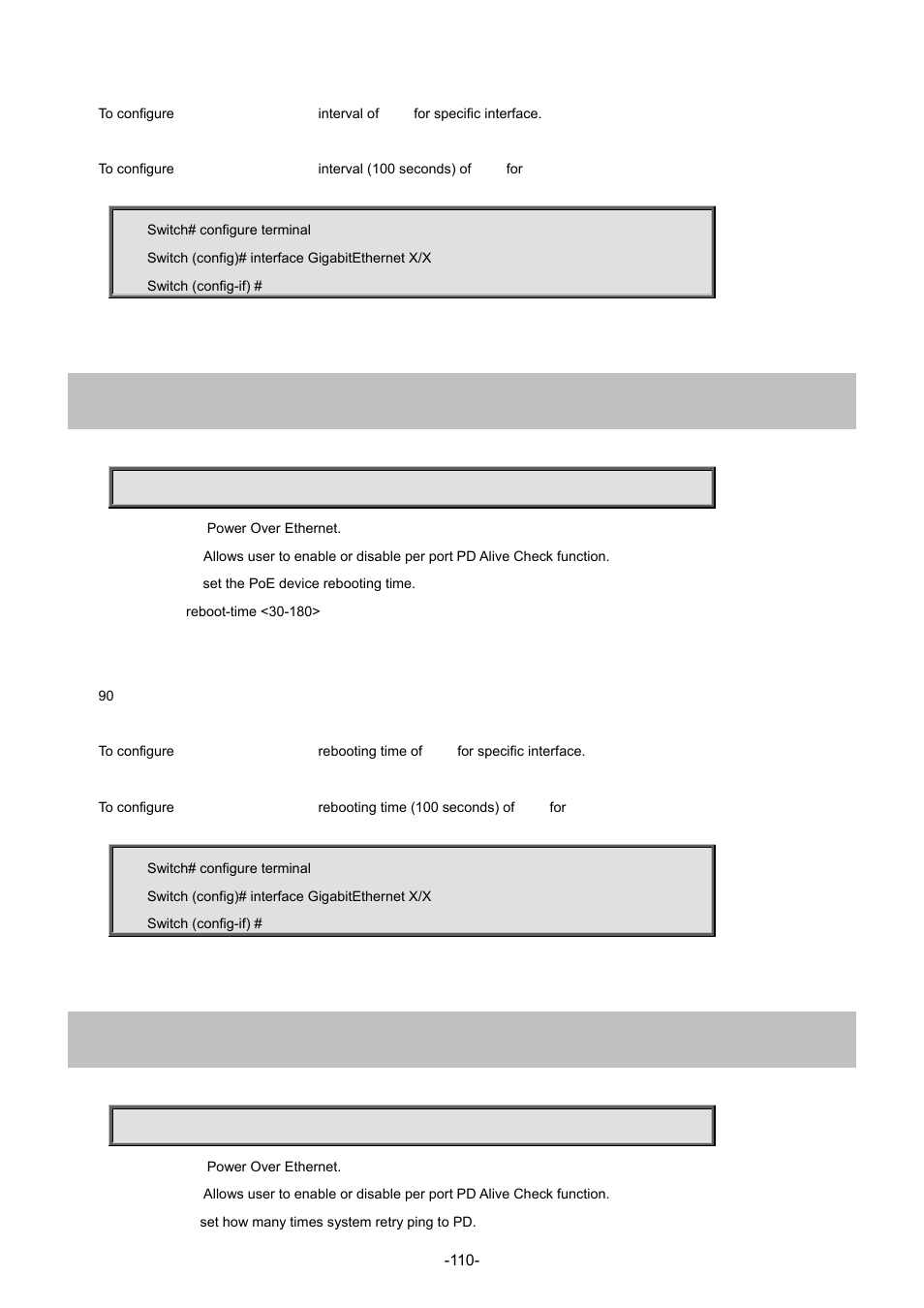 73 poe pdcheck reboot-time, 74 poe pdcheck retry-count | Interlogix NS3702-24P-4S Command Line Guide User Manual | Page 110 / 405