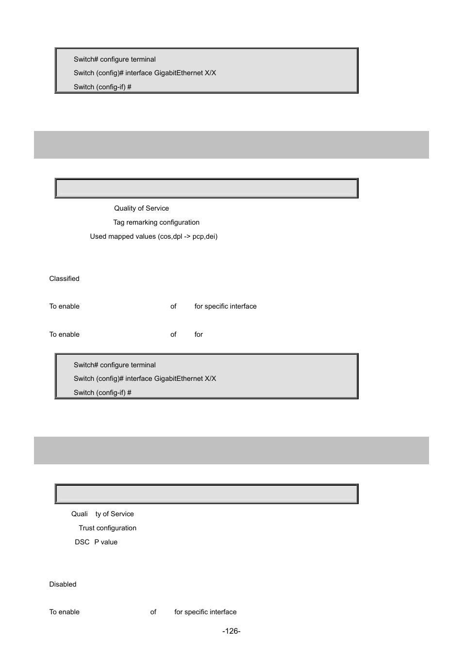 101 qos tag-remark mapped, 102 qos trust dscp | Interlogix NS3702-24P-4S Command Line Guide User Manual | Page 126 / 405