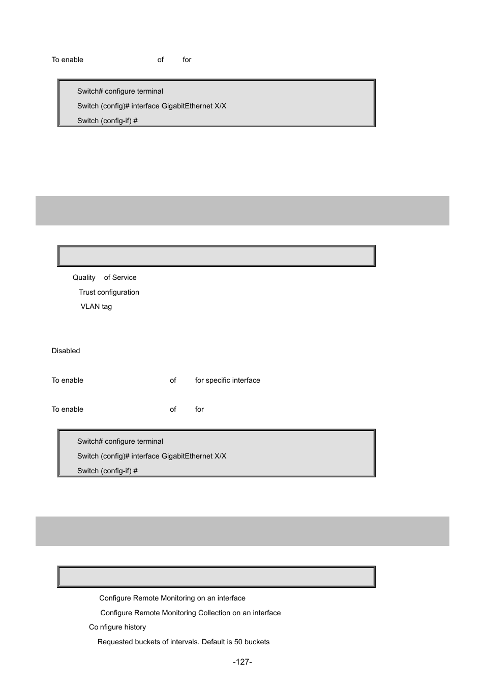 103 qos trust tag, 104 rmon collection history | Interlogix NS3702-24P-4S Command Line Guide User Manual | Page 127 / 405