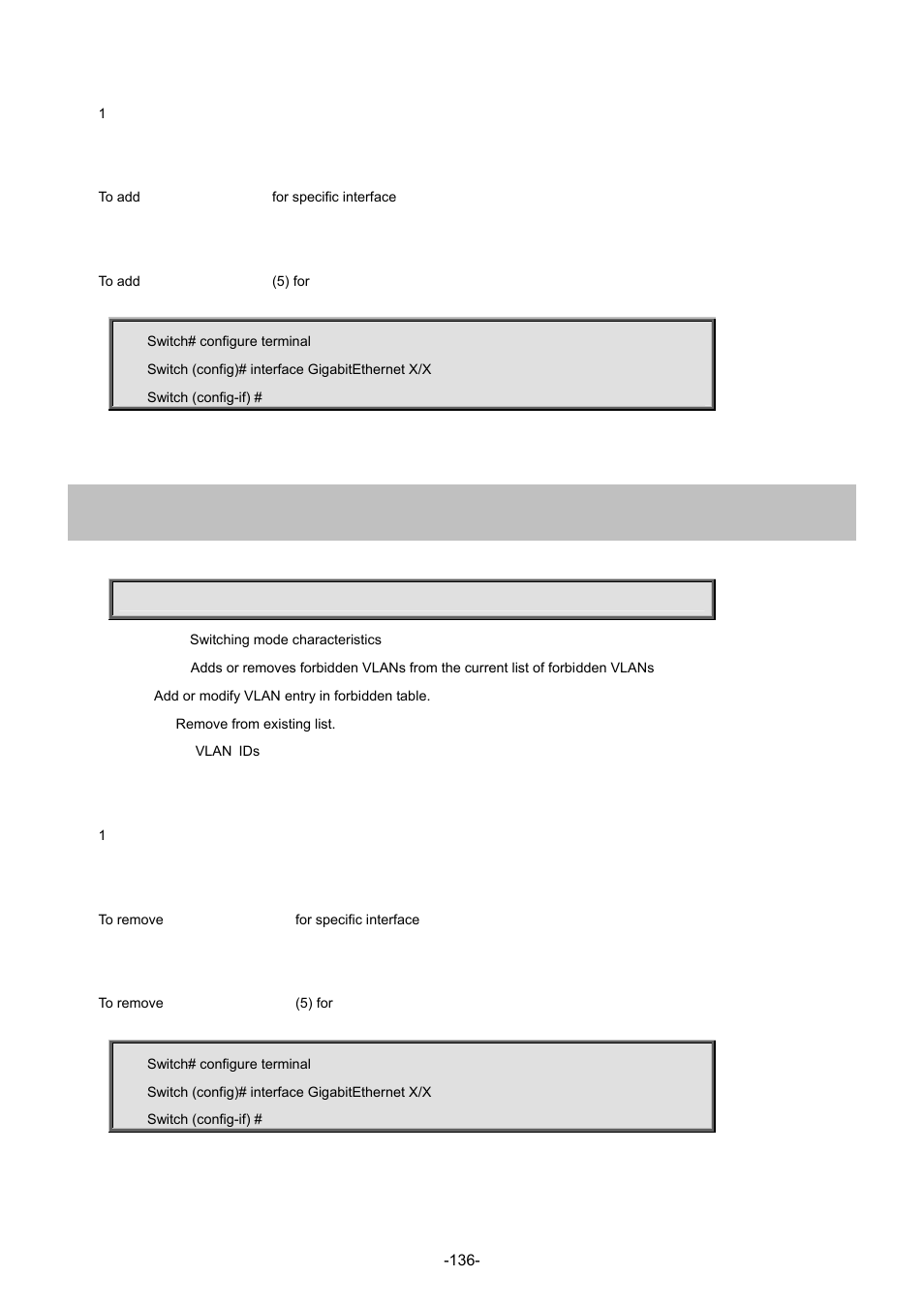 119 switchport forbidden vlan remove | Interlogix NS3702-24P-4S Command Line Guide User Manual | Page 136 / 405