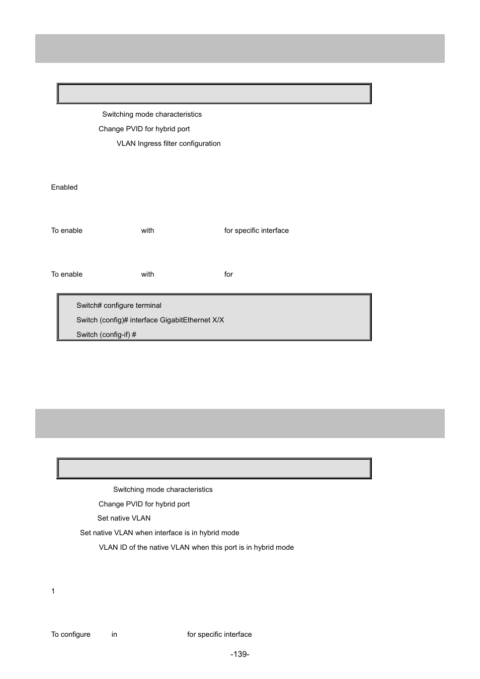 123 switchport hybrid ingress-filtering, 124 switchport hybrid native vlan | Interlogix NS3702-24P-4S Command Line Guide User Manual | Page 139 / 405