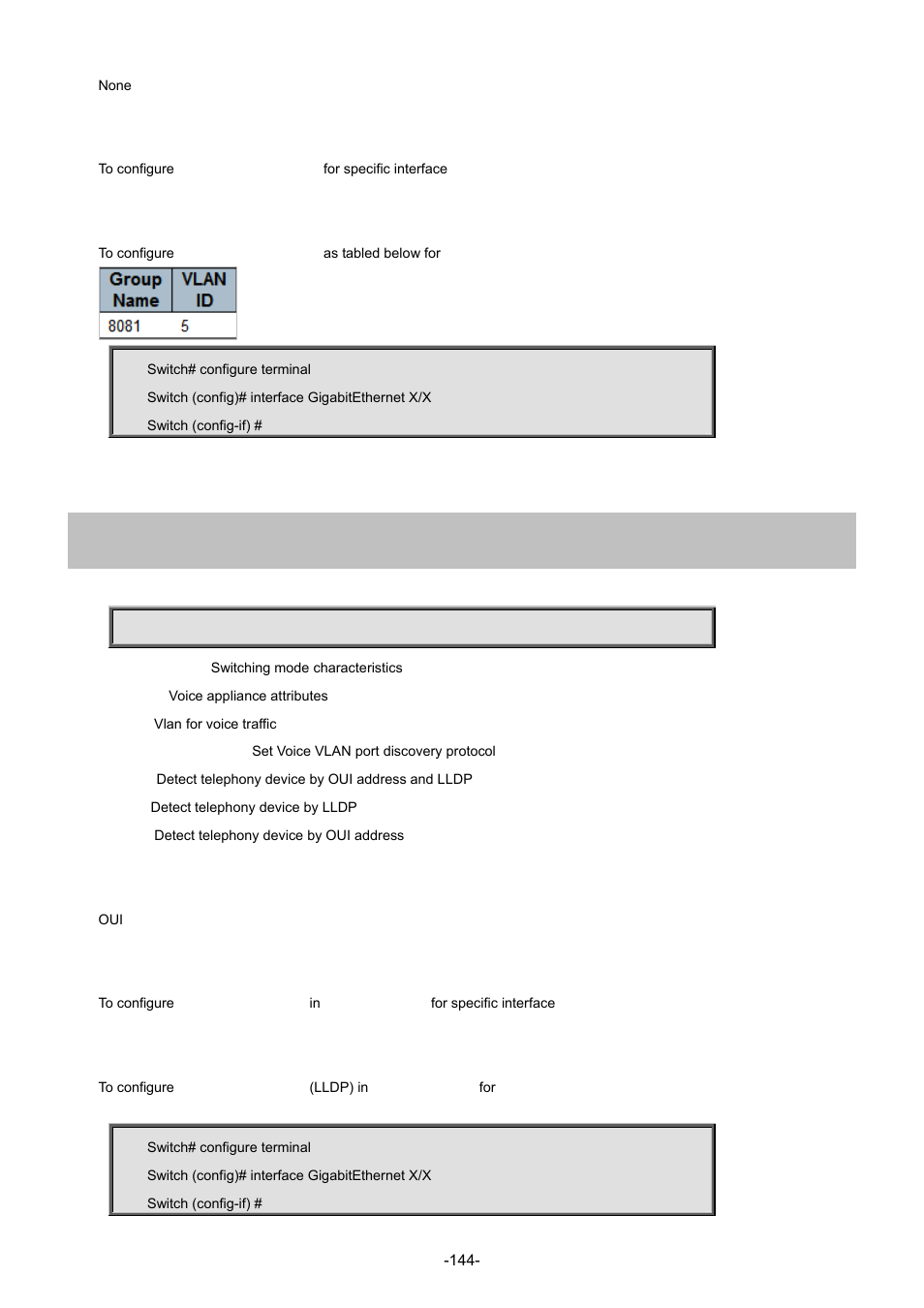 131 switchport voice vlan discovery-protocol | Interlogix NS3702-24P-4S Command Line Guide User Manual | Page 144 / 405