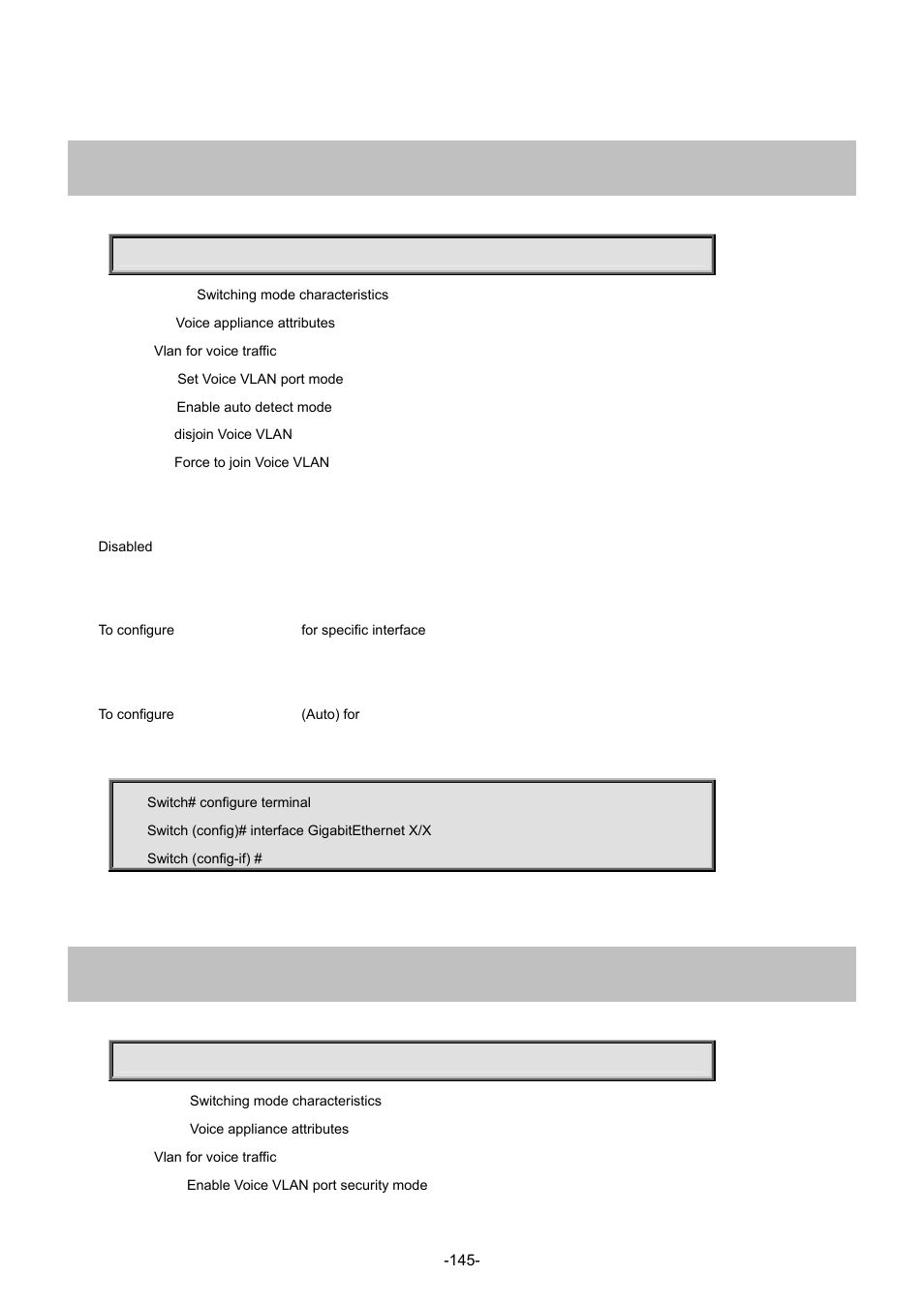 132 switchport voice vlan mode, 133 switchport voice vlan security | Interlogix NS3702-24P-4S Command Line Guide User Manual | Page 145 / 405