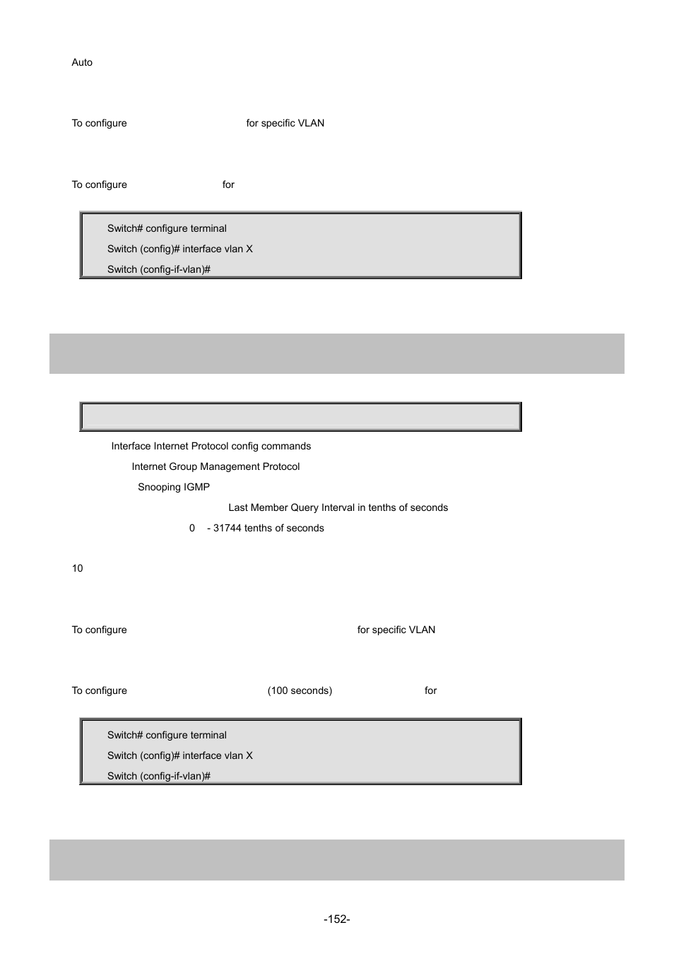 10 ip igmp snooping last-member-query-interval, 11 ip igmp snooping priority | Interlogix NS3702-24P-4S Command Line Guide User Manual | Page 152 / 405