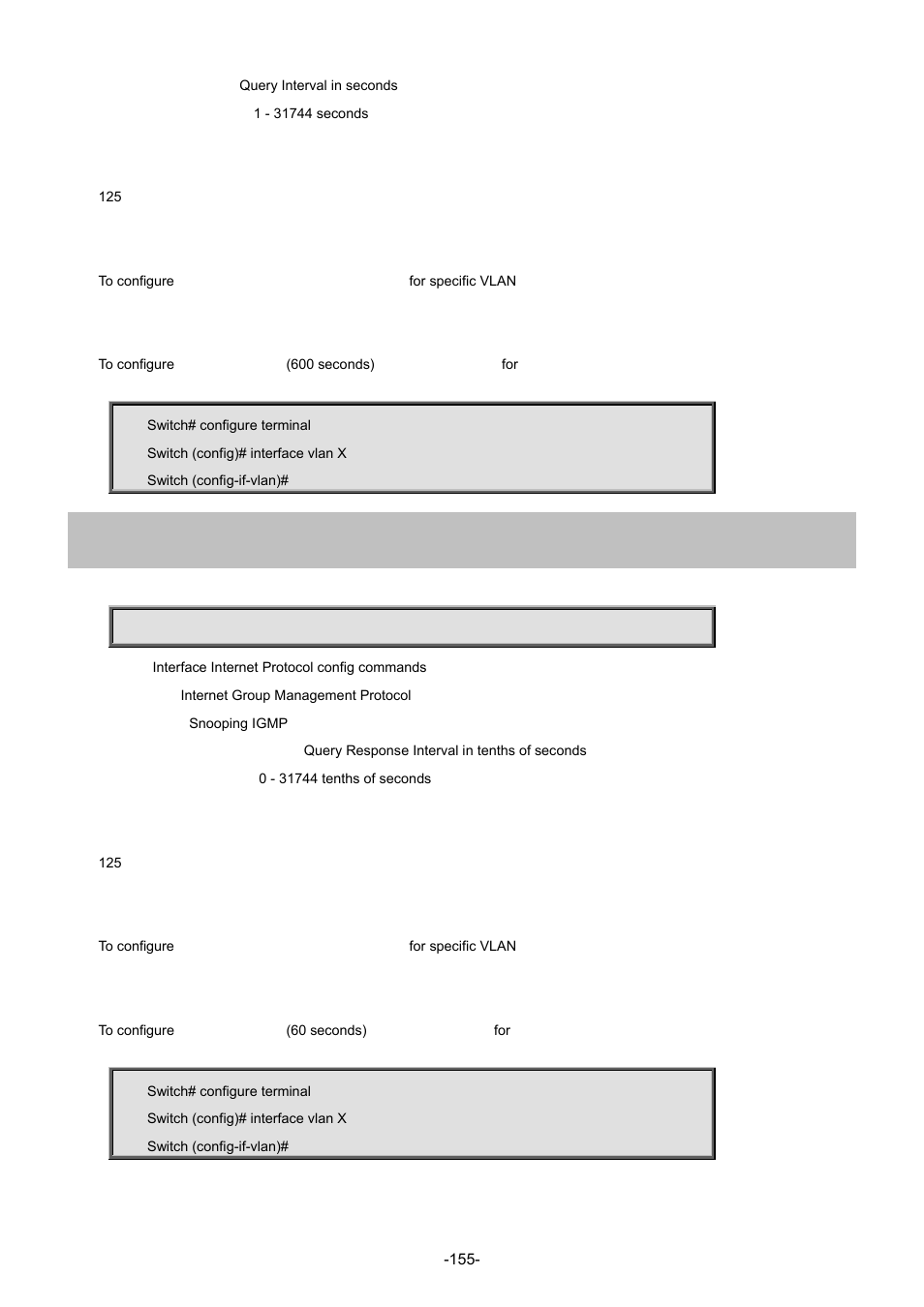 15 ip igmp snooping query-max-response-time | Interlogix NS3702-24P-4S Command Line Guide User Manual | Page 155 / 405